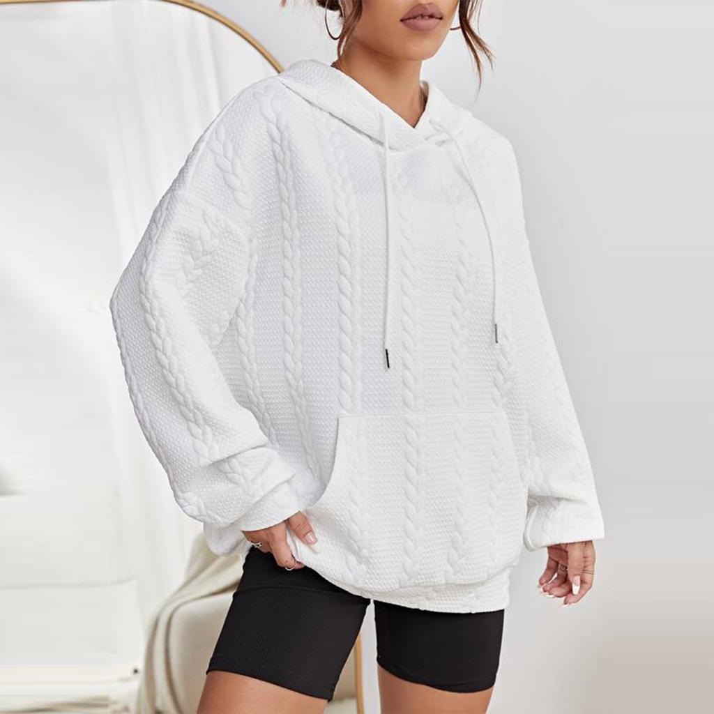 Women's Casual Loose Solid Color Pullover Hooded Long Sleeved Patchwork Sweatshirt