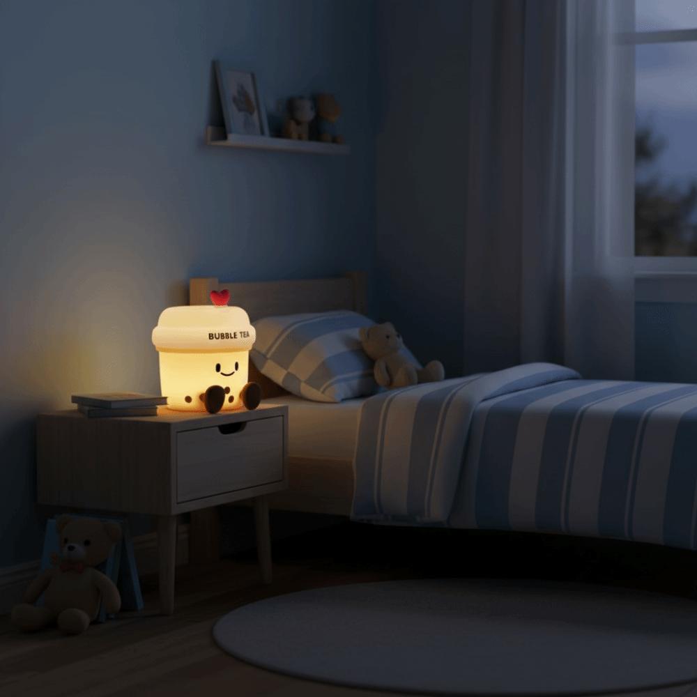 Led Light Milk Tea Cup Night Light Silicone Material Cartoon Table Lamp  Bedroom Decor