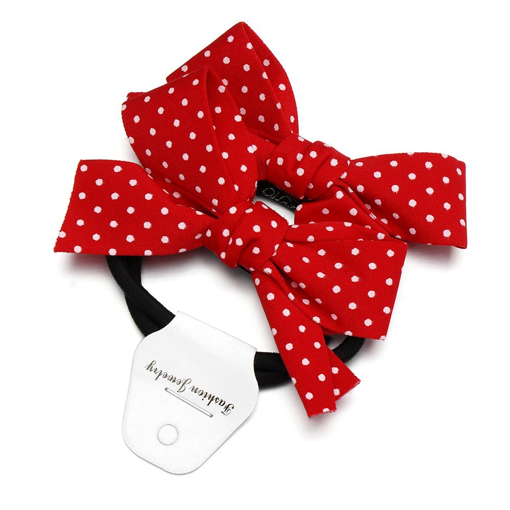 2pcs/set Fashion Wave Point Red Bowknot Double Horsetail Head Rope Headwear Hair Rope