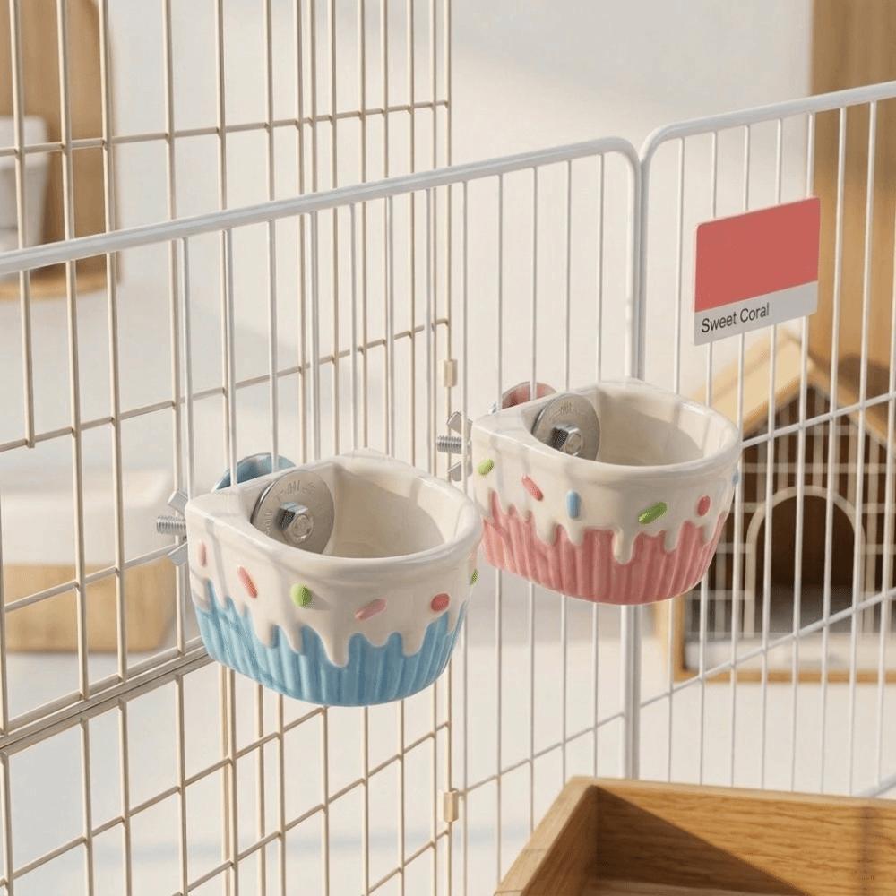 Large Capacity Ceramic Hamster Food Bowl Fixed Bowl Automatic Feeder Hangable Food Bowl Small Pets