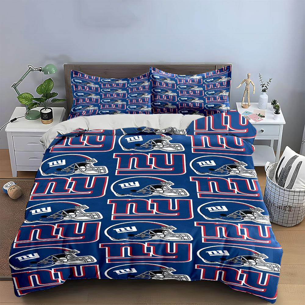 "Blue Football Helmets and NY Pattern" Print Bedding Set Duvet Cover Pillowcases (1* Duvet Cover 2* Pillowcases Do Not Include Comforter)