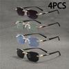 4 ШТ. Солнцезащитные очки без оправы, прямоугольные, модные, популярные, женские, мужские, маленькие квадратные солнцезащитные очки для женщин и мужчин, для лета, путешествий