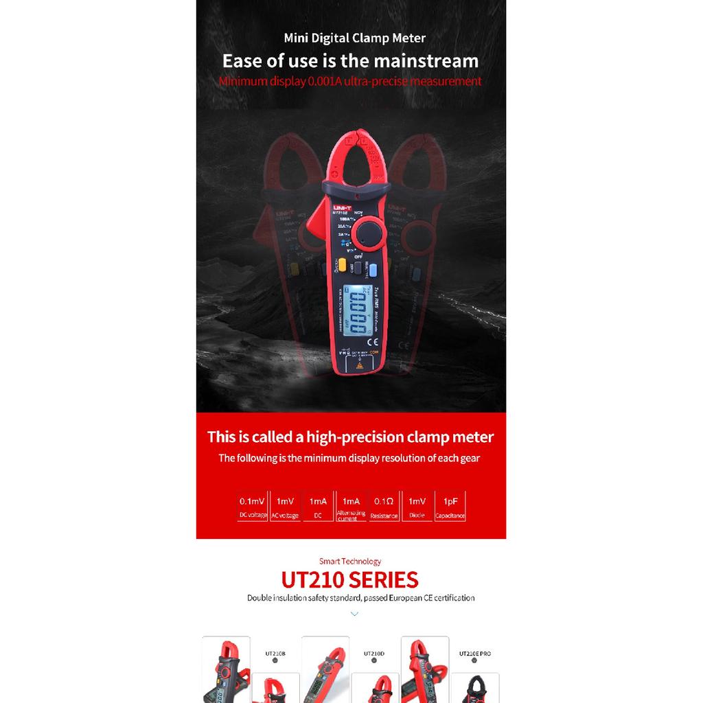 UNIT Mini Digital Clamp Meters UT210E UT210D UT204 Plus AC/DC Current Voltage Auto Range VFC Capacitance Non Contact Multimeter
