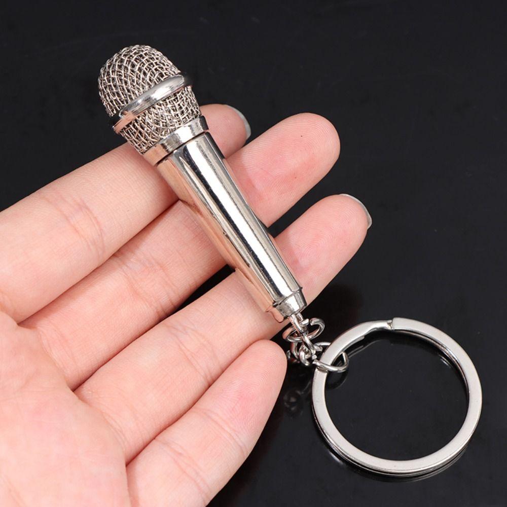Fashion Microphone Key Ring Creative Pendent Key Chain Backpack Ornament Car Key Holder Women Men