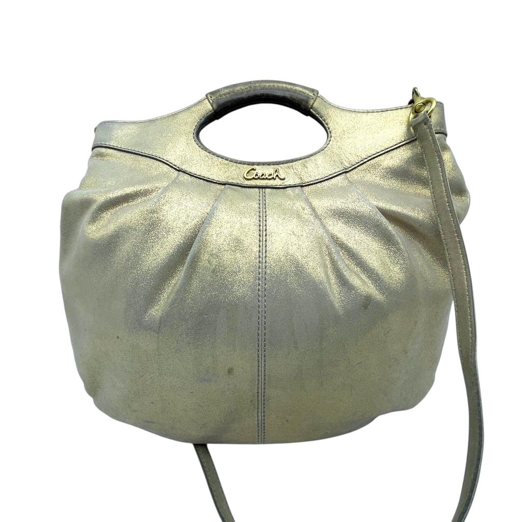 Used COACH 2-way handbag/shoulder bag Gathered Pleated 2-Way BagHandbag gold/Silver leather Women