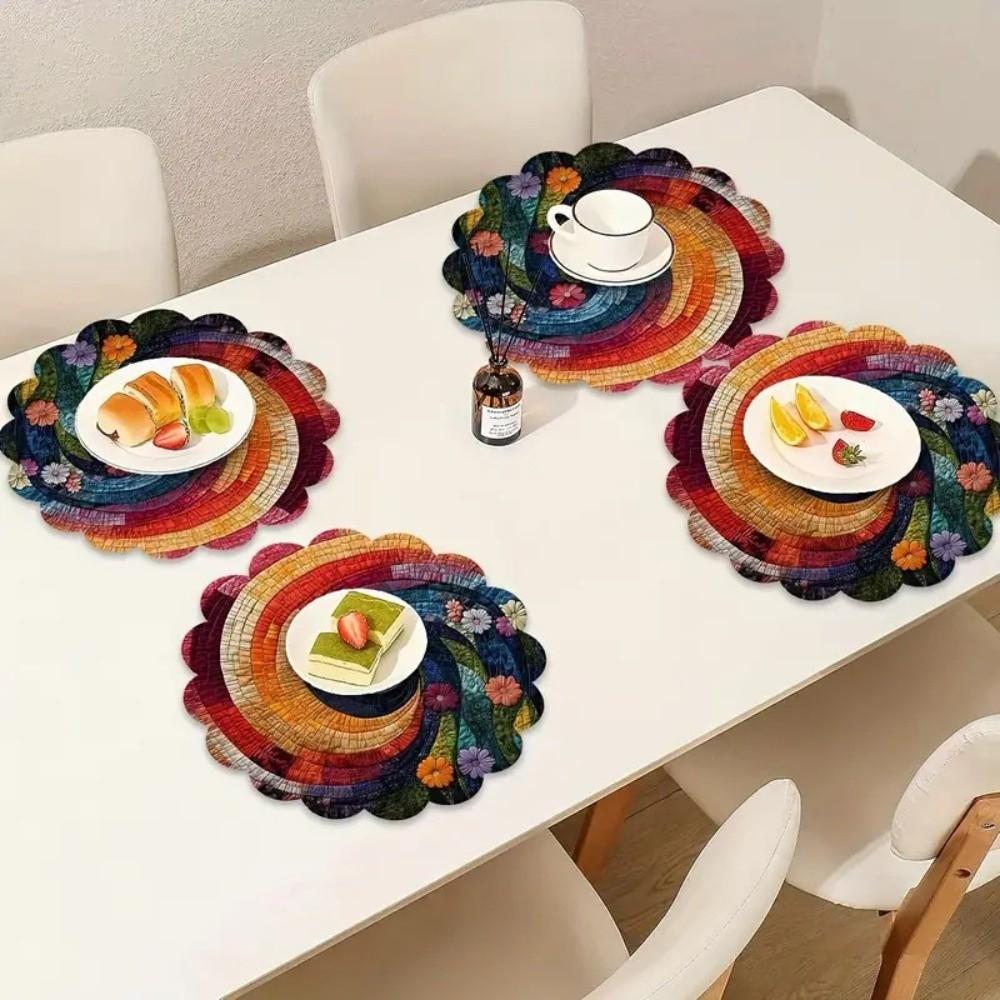 35cm Floral Print Linen Placemats 2D Printed Coaster Table Mats Bohemian Style Placemats  Kitchen