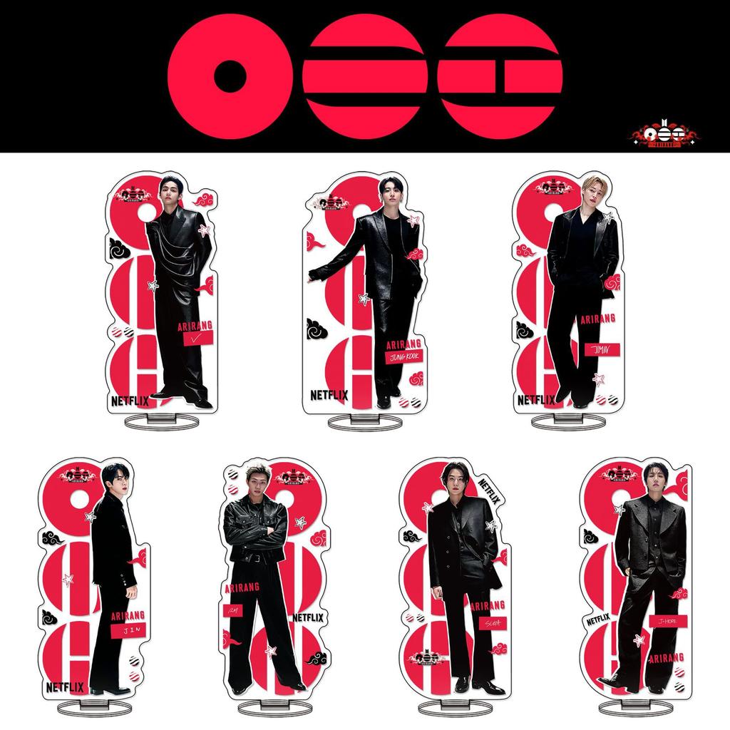 7 шт. Стенд-фигура BTS Arirang World Tour Документальный, Акриловая фигурка участника в черном костюме, Коллекционный настольный декор для фанатов Kpop ARMY