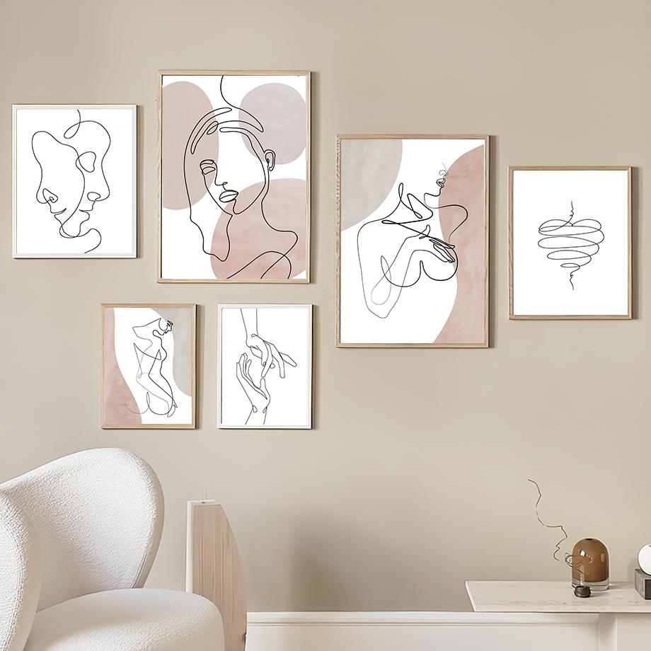 Настенная картина на холсте, линия тела девушки, черно-белые минималистичные постеры на скандинавскую тему и принты, настенные панно для декора гостиной
