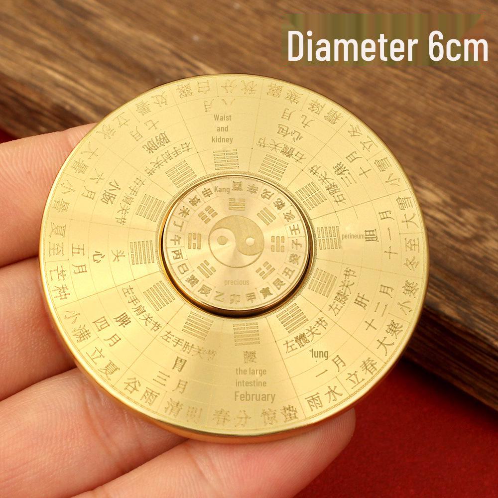 All-Copper Brass Rotating Bagua Compass with Dual-Sided Turntable and Handle