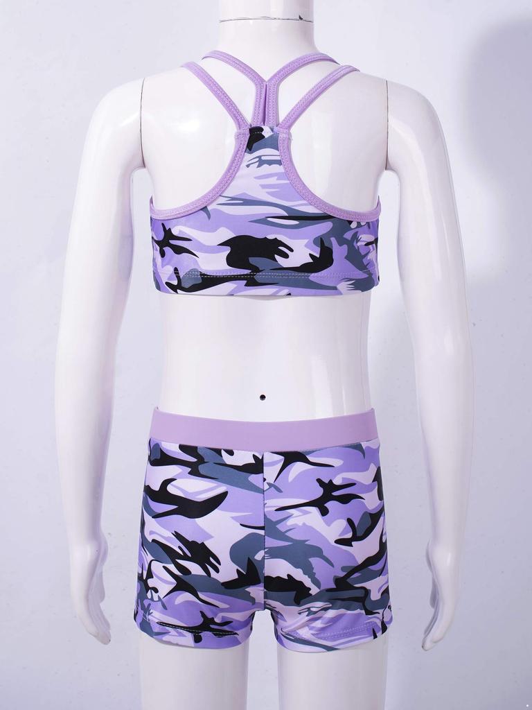 Crew Neck Patterns Printed Sleeveless Y-Shaped Back Tank Vest with Elastic Waistband Boyshorts Athletic Sets