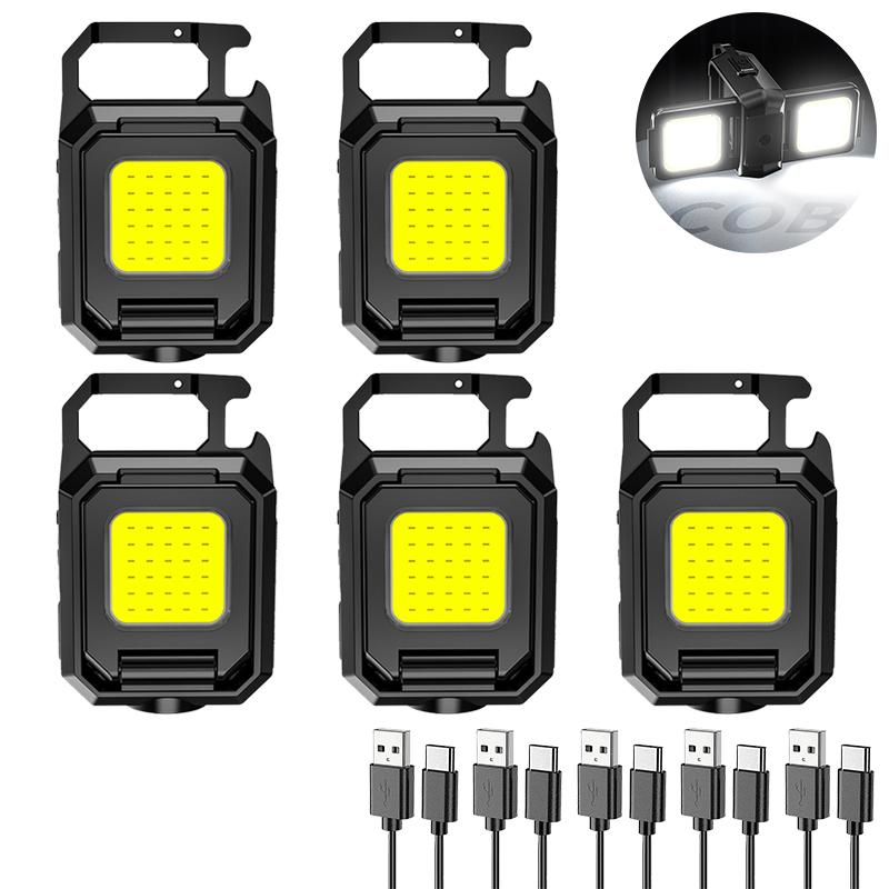 Mini Keychain Light Multifunctional Camping Clip Flashlight USB Rechargeable Outdoor LED Portable Bright Work COB Pocket Lantern