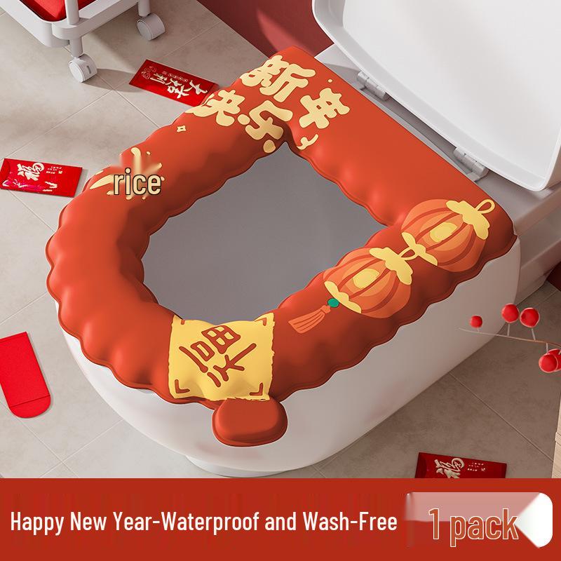 Водонепроницаемая подушка для сиденья унитаза на все сезоны с крышкой и чехлом с утолщенным узором