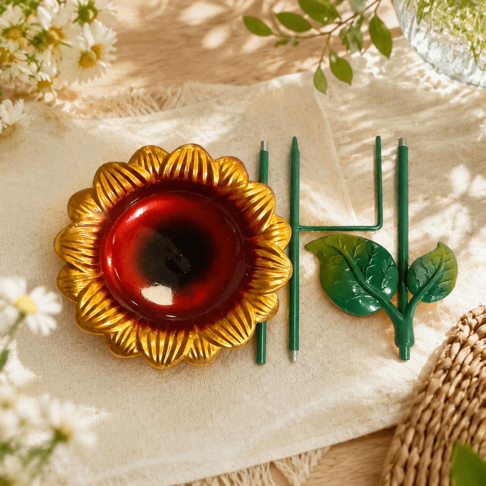 Sunflower Bird Bath Iron Art Flower Garden Stake Bird Drinking Station Patio Decor