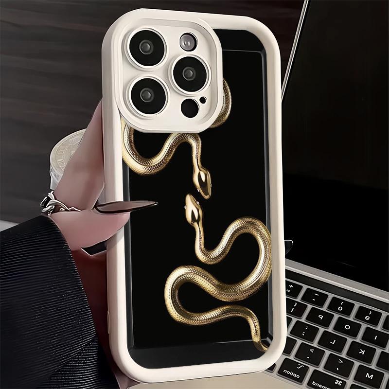 Чехол для телефона iPhone 17 Air 16E 15 16 Pro Max Черный Змеиный Рисунок Чехол 14 Plus 13 12 Mini Мягкий Силиконовый Fundas