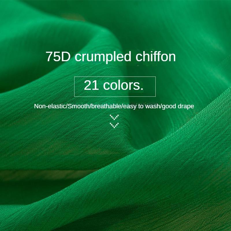 75D Pleated Chiffon Fabric Plain By The Meter for Clothes Dress Shirt Background Diy Sewing Cloth Soft Breathable White Green