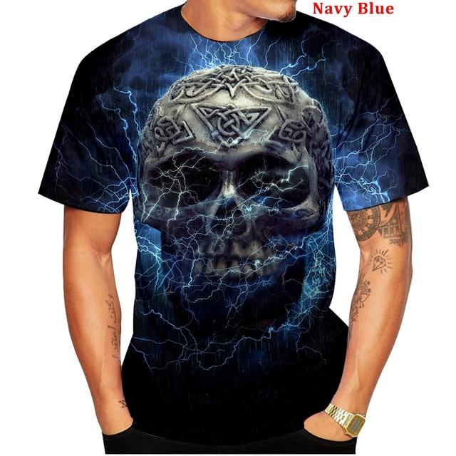 Men's Spring/Summer Fashion Funny Gothic Skull 3D Printed T Shirt Black Round Neck Short Sleeve Tops XXS-6XL