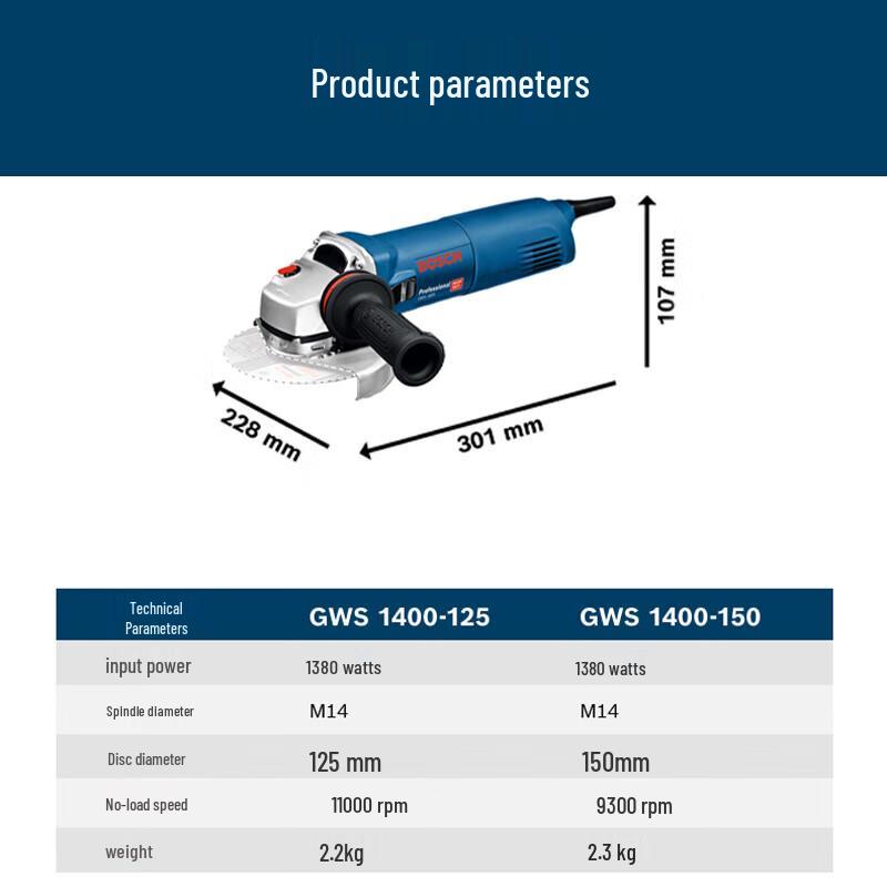 Bosch GWS 1400-125 Professional Angle Grinder CN plug (adapter included)