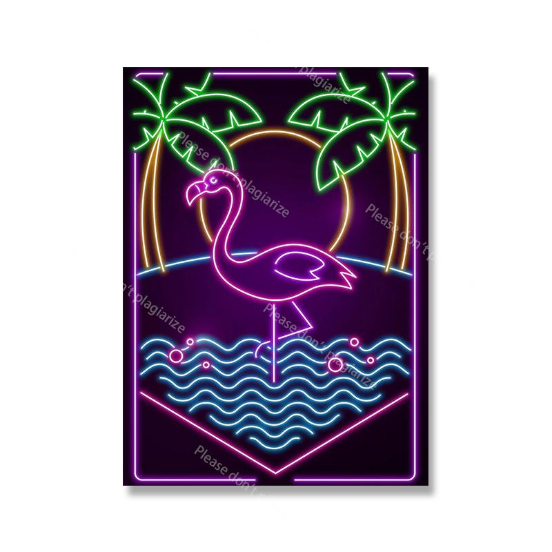 Oriental Retro Neon Canvas Painting Tsuru Sakura Mural Japanese Wave Mount Fuji Samurai Art Poster Print Living Room Home Decor