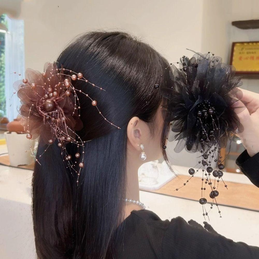 Peony Flower Hair Claw Tassel Shark Clip Elegant Crab Hair Clips Women