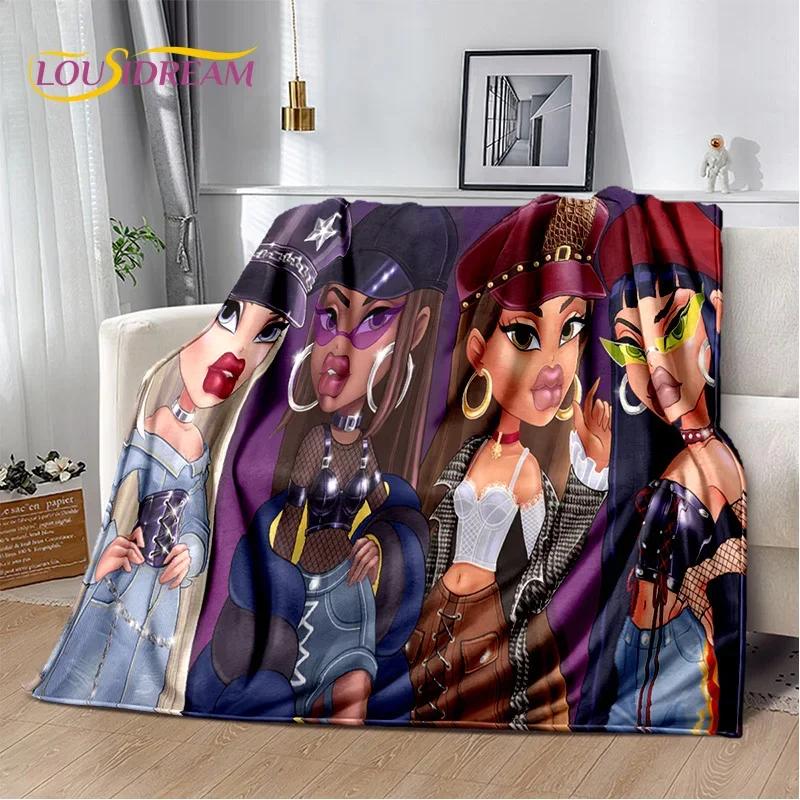 Cartoon Bratz doll Girls 3D Printed Soft Flannel Blanket for Beds Bedroom Sofa Picnic,Throw Blanket for Outdoor Leisure Nap Gift