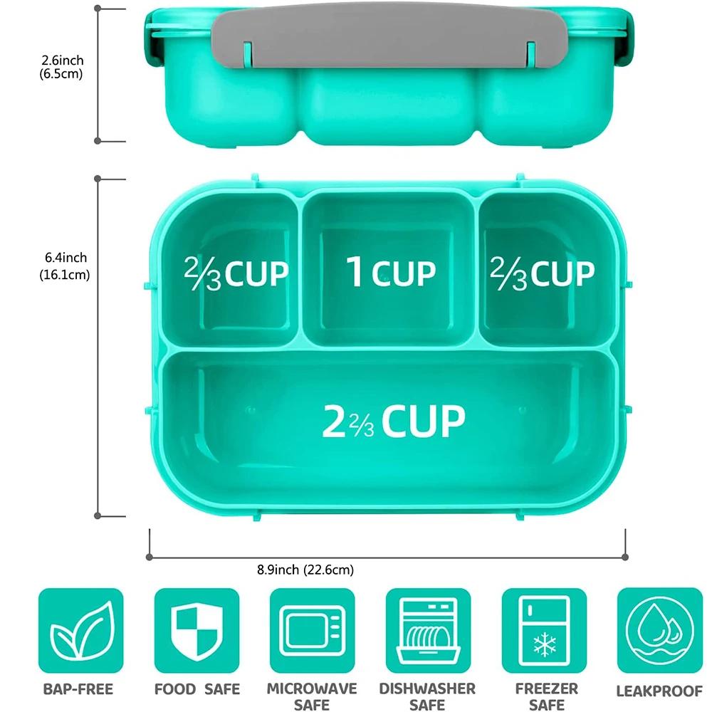 Ланч-бокс Bento Box для взрослых, контейнеры для ланч-боксов для малышей, детей, взрослых, герметичные, микроволновая печь, посудомоечная машина, 4 решетки