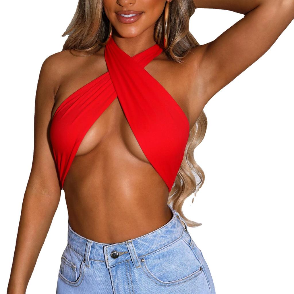 Весна 2024 Многоцветный топ-халтер с завязками на спине и открытой спиной