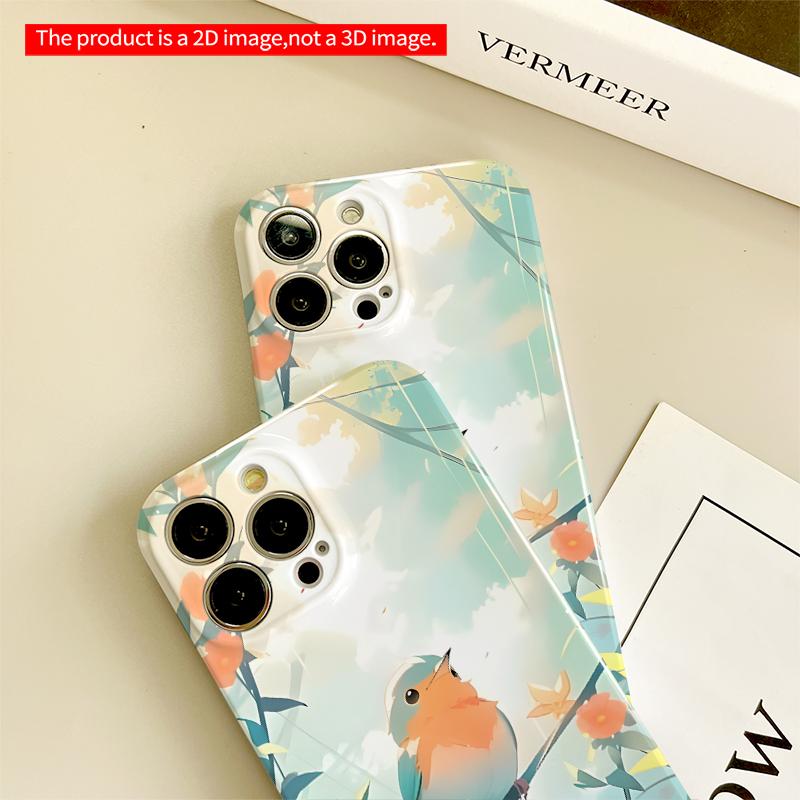 2DFlat Cute Bird in Sunlit Garden Phone Case All inclusive film hard iPhone case, compatible with iPhone 18 Pro Max 17 16 15 14 13 12 11