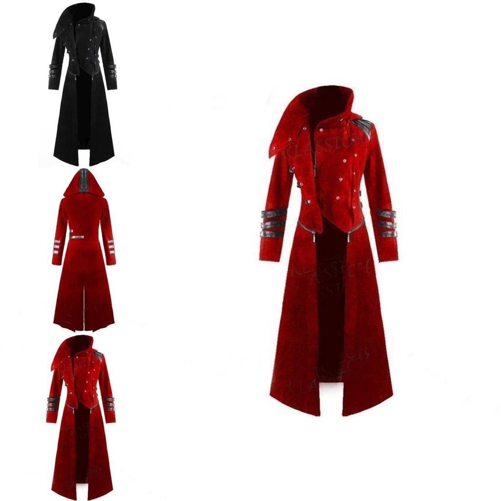 Элегантное мужское длинное готическое стимпанк-тренч-пальто с капюшоном и дизайном в стиле корсета