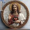 Круглая деревянная табличка 2D, тематика Святейшее Сердце Иисуса, Классический стиль, Декор для дома, гостиной или офиса, Деревянный декор для жизни, спальни, гостиной