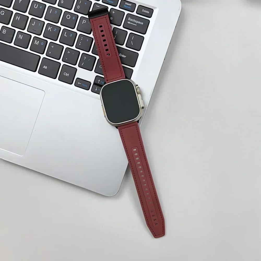 Кожаный ремешок-петля для Apple Watch Ultra Ремешок 49 мм 46 мм 45 мм 41 мм 42 мм 38 мм Силиконовый браслет для IWatch Серии 11 10 9 8 7 3 4 5 6 Se 40 мм