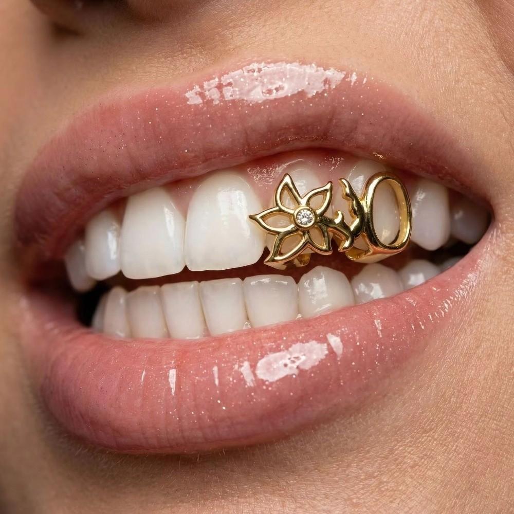 Gold Double Hollow Flower Grillz Silver Irregular Shape Tooth Grills Elegant Teeth Grillz Events
