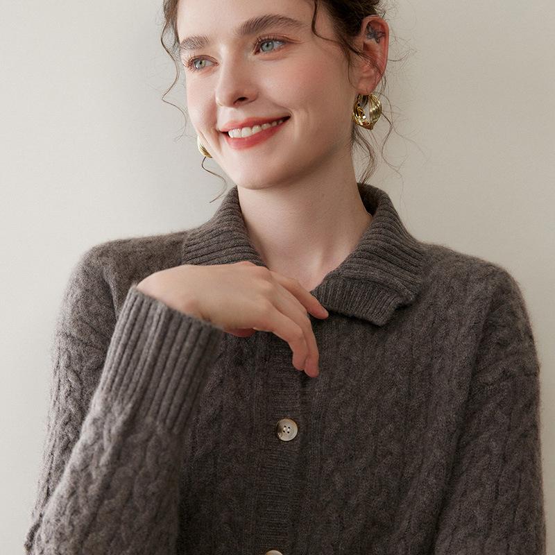 Women's Cashmere Lapel Sweater Coat - Thick, Knitted Base Layer for Autumn & Winter, Plus Sizes Available