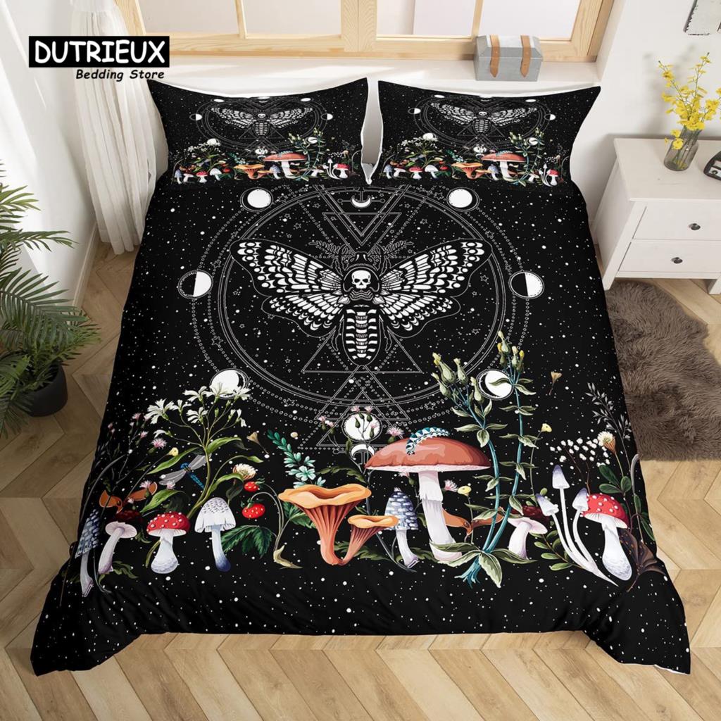 Пододеяльник с изображением моли Queen Bohemian Botanical Mushroom Комплект постельного белья Starry Sky Покрывало для одеяла в стиле бохо, сельский, пасторальный стиль