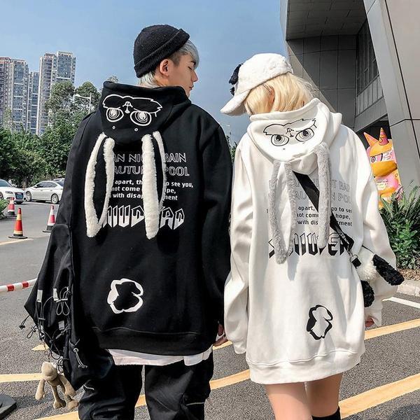 Couple Hoodies Animal Printed Kawaii Rabbit Hoodie Sweatshirt Tops Cute Bunny Graphic Outerwear
