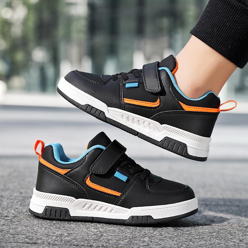 Детская мода Тренд Липучка Толстая подошва Повседневная обувь для скейтборда Уличная повседневная спортивная обувь Белая обувь