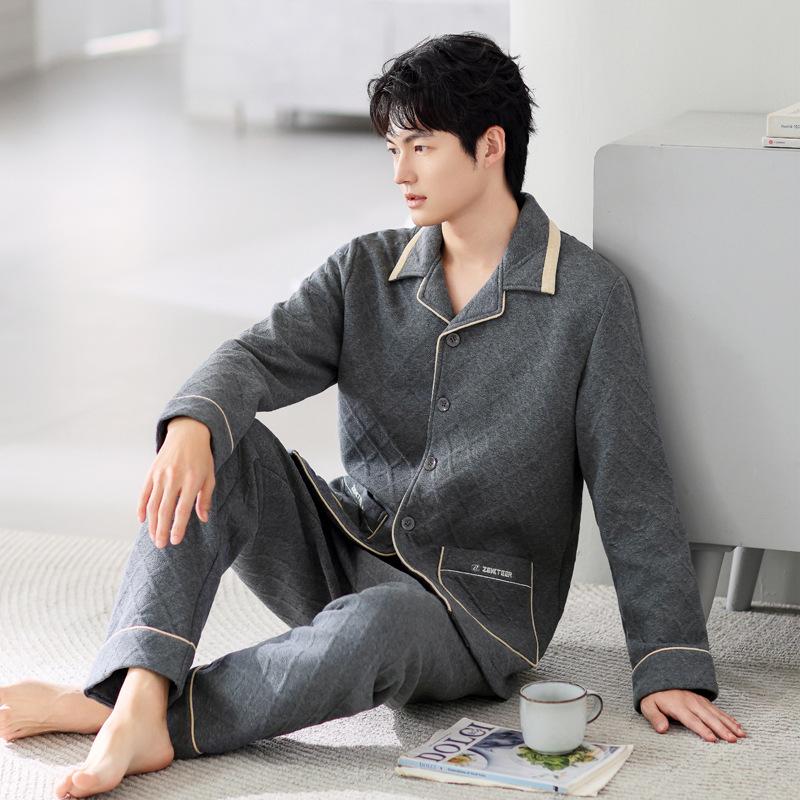 Пижама мужская весенне-осенняя утолщенная хлопковая с длинным рукавом, домашняя одежда, осенне-зимняя тонкая, зимняя хлопковая с воздушным хлопковым слоем