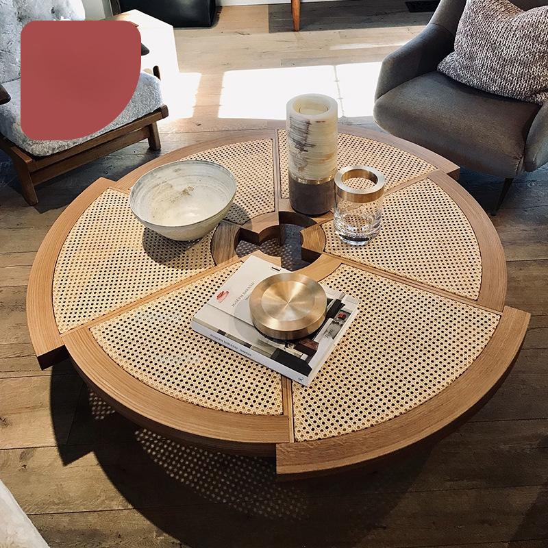 Чайный столик из ротанга из цельного дерева, небольшая квартира, простой, современный, креативный, гостиная, бытовая, тихий, круглый, низкий столик