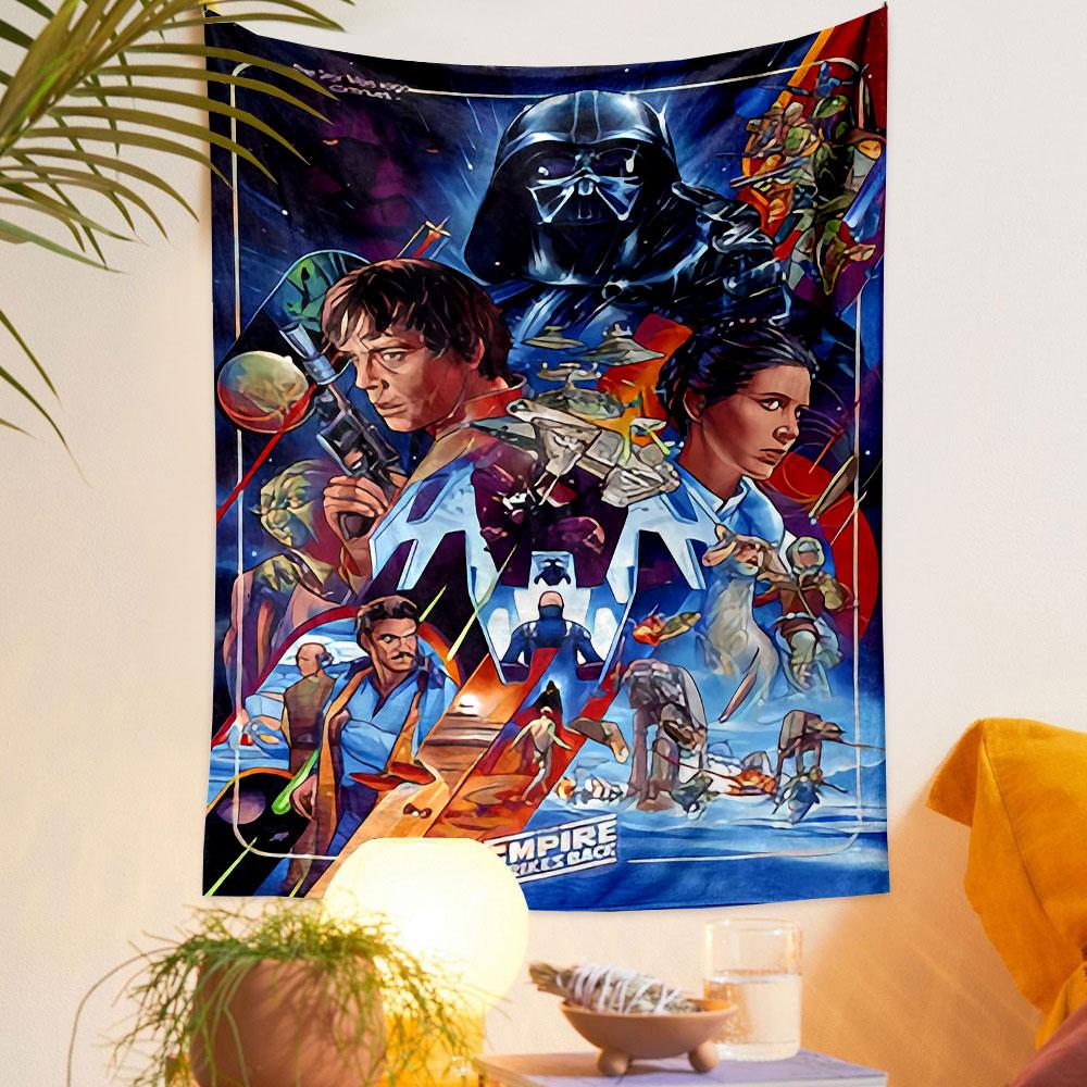 Star Wars Empire Strikes Back Tapestry Wall Hanging, Darth Vader Epic Movie Art, Classic Sci-Fi Wall Decor for Bedroom Man Cave