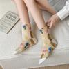 New Women Socks Floral Embossment Retro Cotton Middle Tube Socks Women Japanese Fashion Ethnic Harajuku Retro Cartoon Cute Socks