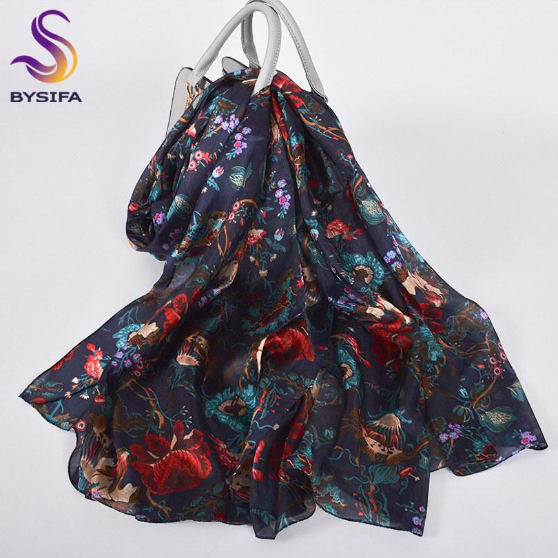 Белый 100% Шелковый Шарф Женские Шарфы Bufandas Летние Пляжные Шали Foulard Осень Зима Цветочный Дизайн Длинные Шарфы на Шею Хиджабы