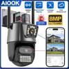 AIOOK 8MP IP Camera Outdoor WiFi PTZ Dual Lens Dual Screen Auto Tracking Waterproof Security Video Surveillance Police Light Alarm CCTV