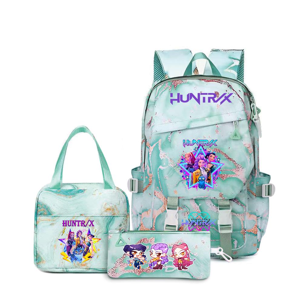 K-Pop Demon Hunter Girl Group Backpack Demon Boy Group Cartoon Anime Lunch Bag Pencil Case Three-Piece Set