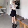 Осень 2024 Женская черная миди-юбка А-силуэта большого размера с нерегулярным разрезом и завышенной талией, стройнящая фигуру