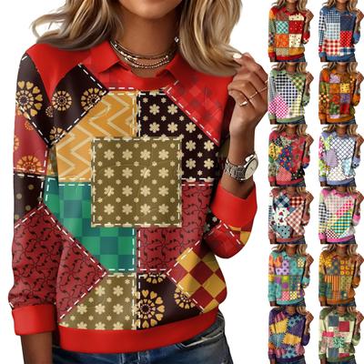 Женский повседневный свитшот с длинными рукавами и принтом в клетку