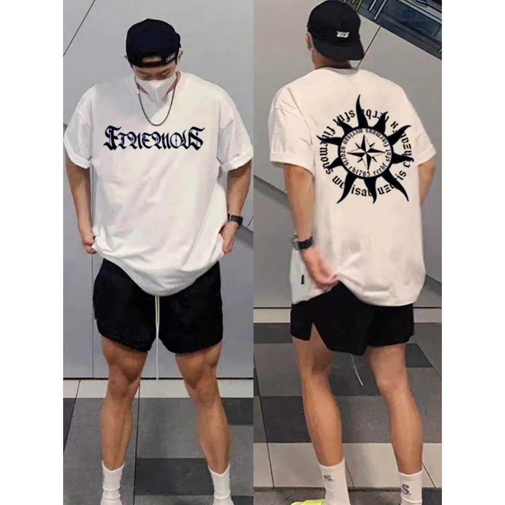 Летняя мода, тяжелая ретро мужская футболка с английскими буквами из 100% хлопка с принтом и круглым вырезом, высококачественная повседневная уличная футболка для фитнеса