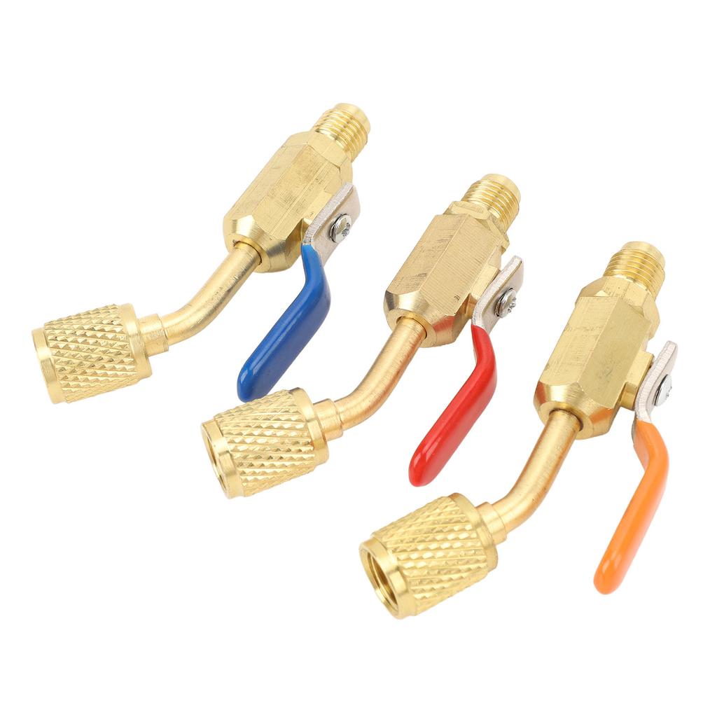 Air Conditioning Refrigerant Angled Compact Ball Valve Brass for R134A R410A R22 and R12 Charging Hoses Or Manifold