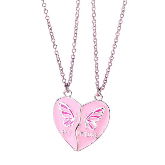 Women Necklace BEST FRIENDS Oil-dripping Butterflies Magnetic Double Chain Splicing Love Heart Kids