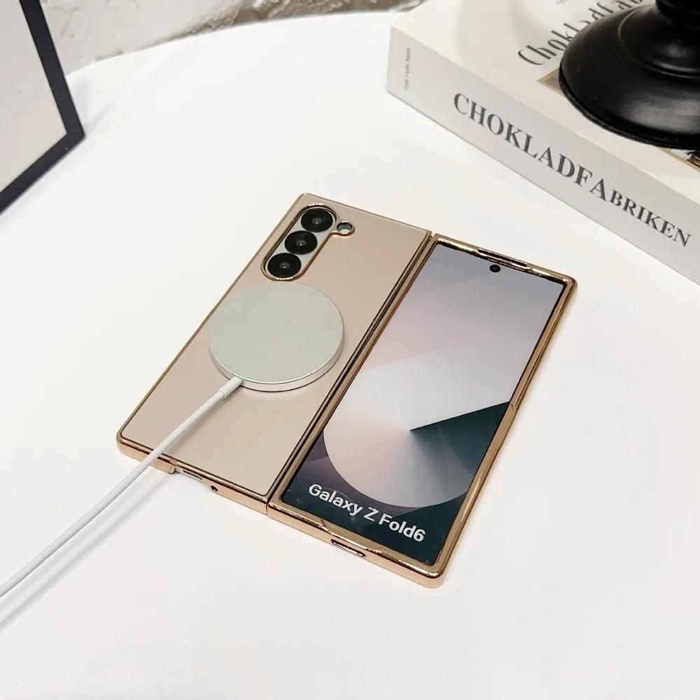 Для Magsafe Магнитный Чехол для Телефона для Samsung Galaxy Z Fold 7 6 5 4 3 Fold7 Fold6 Fold5 Fold4 Гальваническое Покрытие Жесткая Задняя Крышка