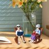 2 Pcs Halloween Rocking Chair Skeleton Elderly Statues Small Reading Knitting Skeleton Figurine Resin Craft for Courtyard Lawn Porch Decor