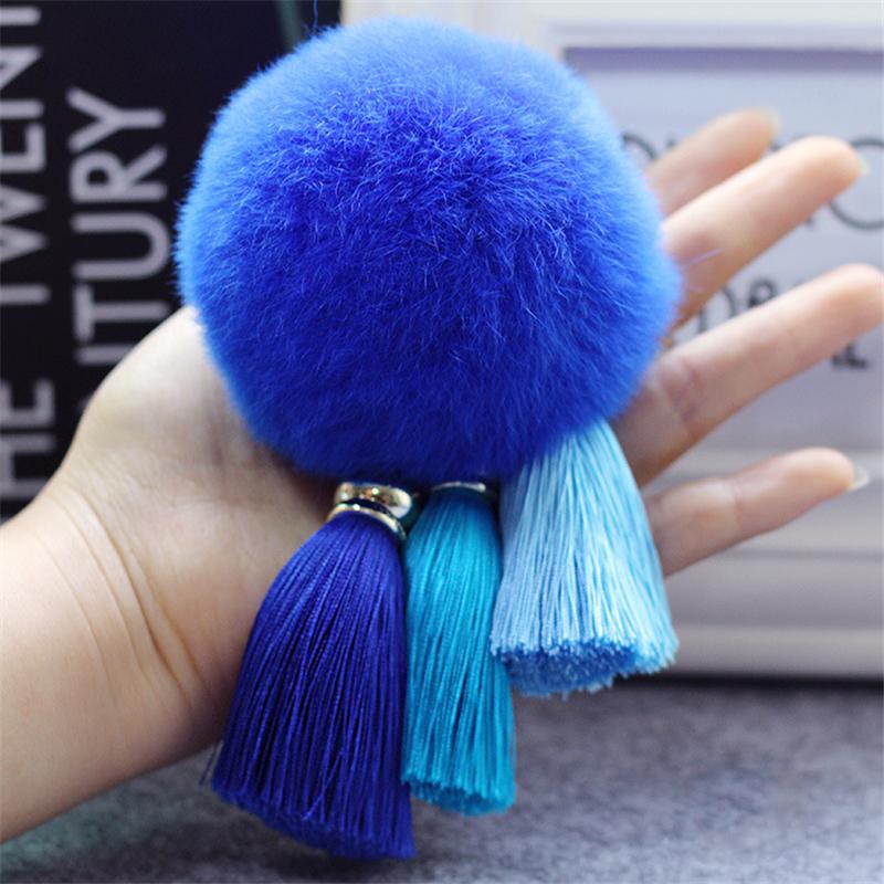 Cute Rabbit Fur Ball Keychain Tassel Pendant for Women Mobile Phone Case Car Ladies Bag Plush Pendant